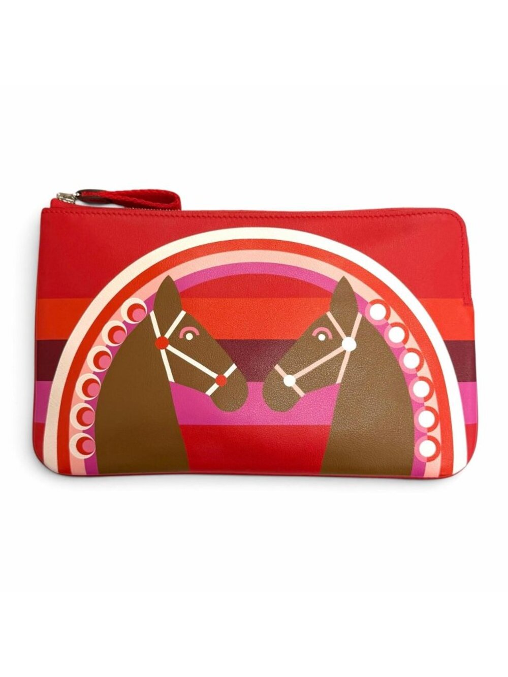 Hermes Carre Pocket Long Rainbow Love Veau Swift Rouge de Coeur Halzan Pouch